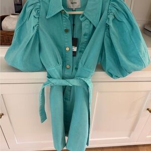 Aventura Aqua Dress with Puff Sleeves